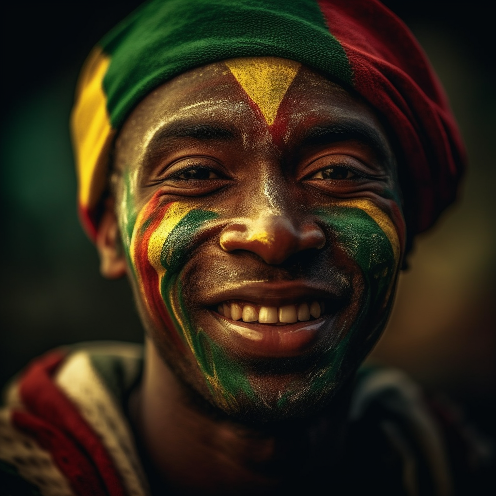 Cameroon Beautiful Man Celebrating with Flag