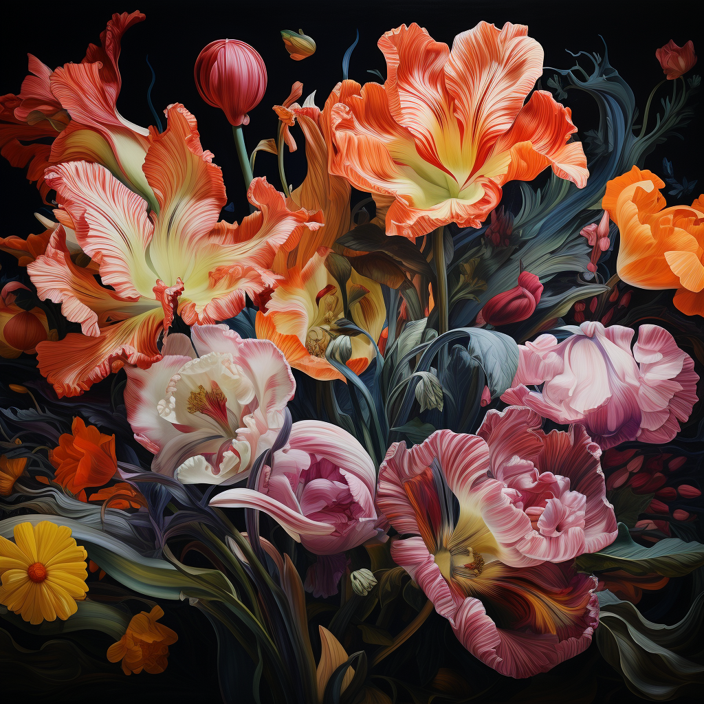 Beautiful camouflage flowers in art