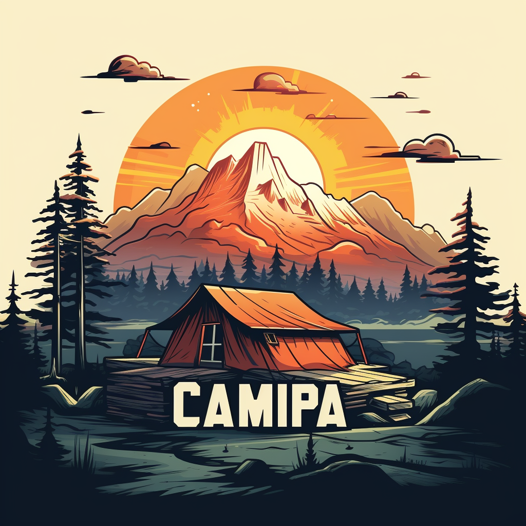 Camp brand logo illustration in comic style