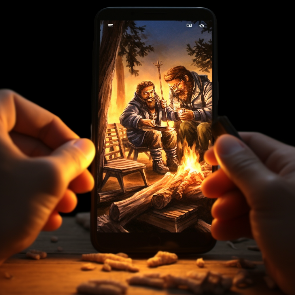 Two men enjoying a campfire