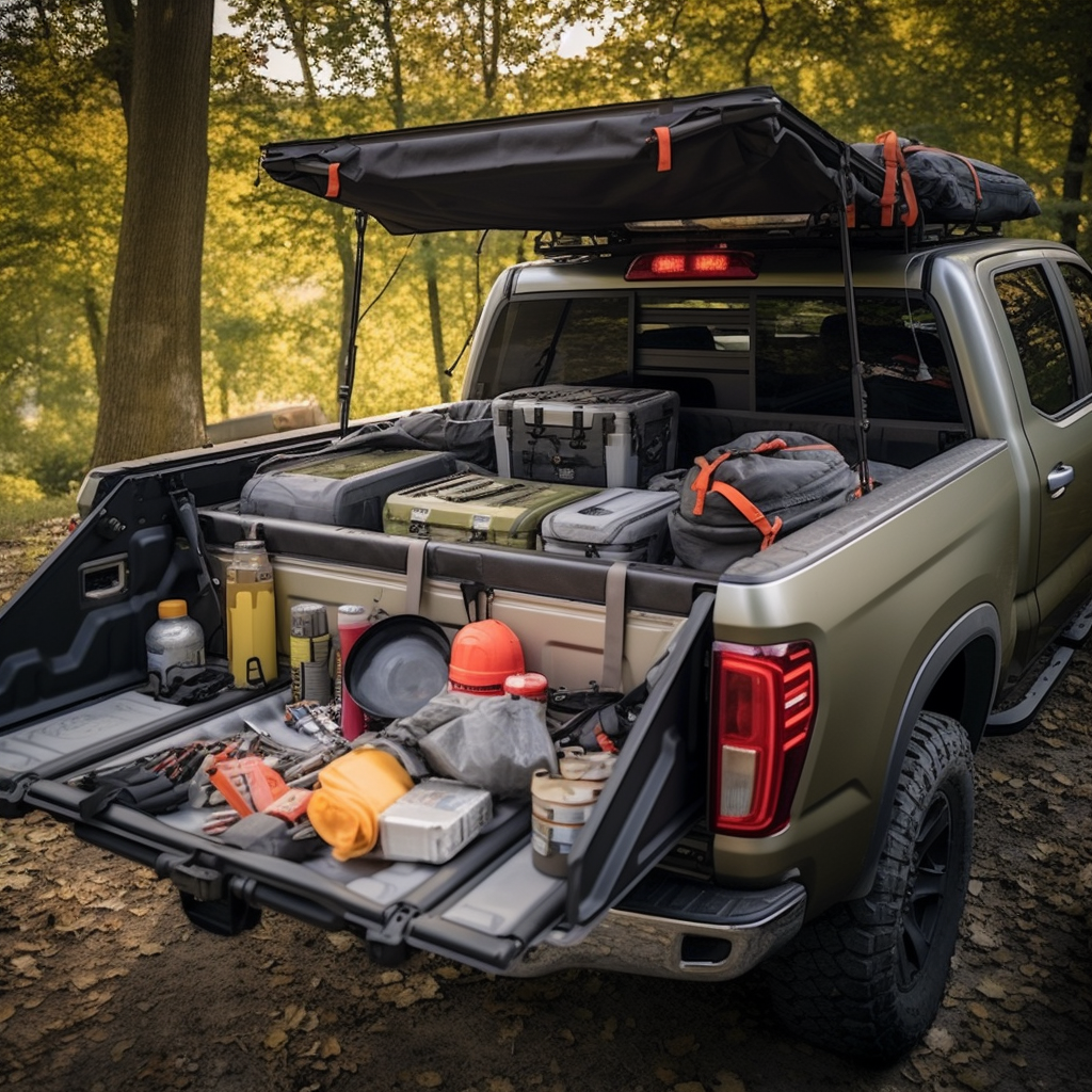 Customizable truck bed bars for camping gear