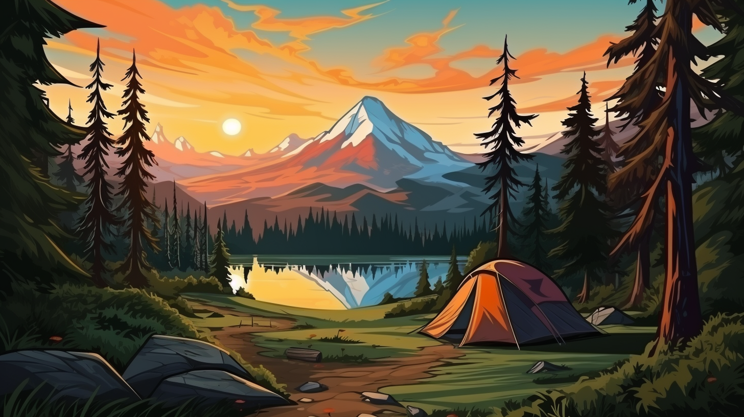 A serene camping scene in the forest