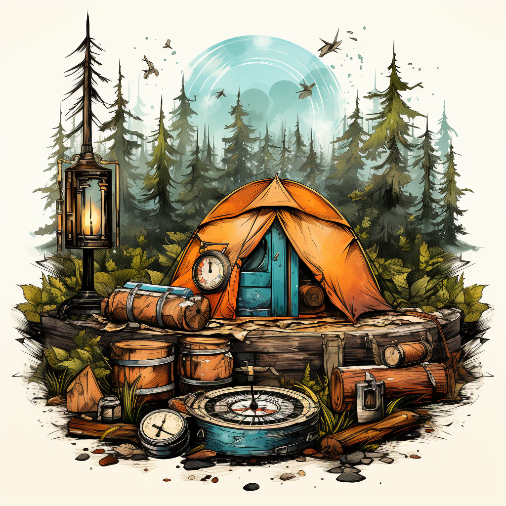 Camping survival tools in wilderness scene