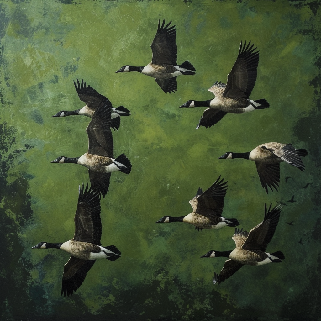 Canada geese flying in sky