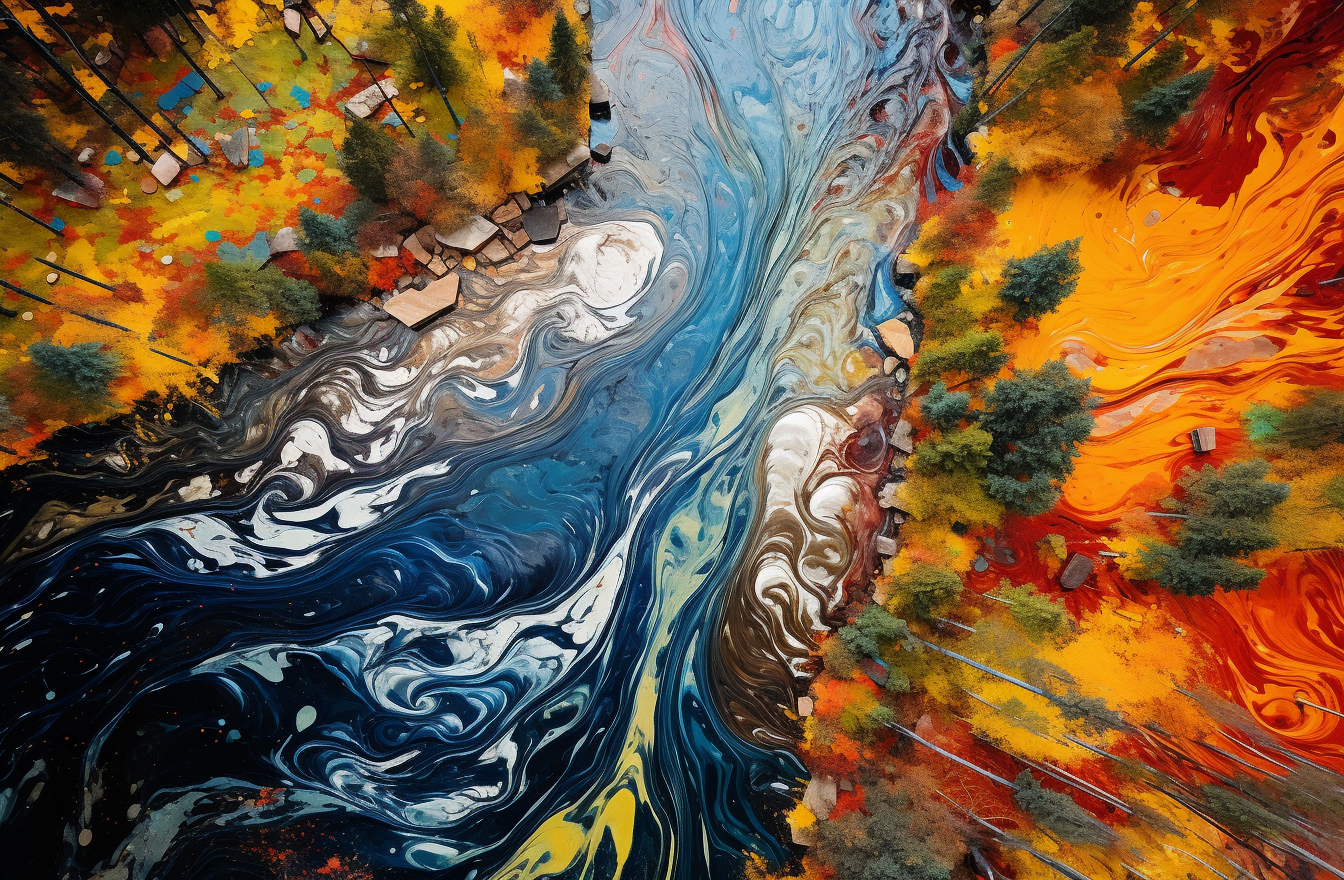 Rapid river flowing through Canadian autumn forest