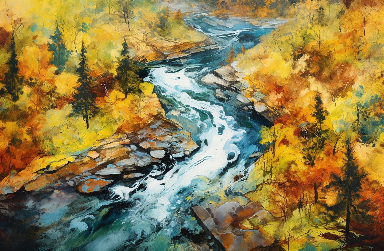 Colorful Rapid River in Canadian Autumn Forest