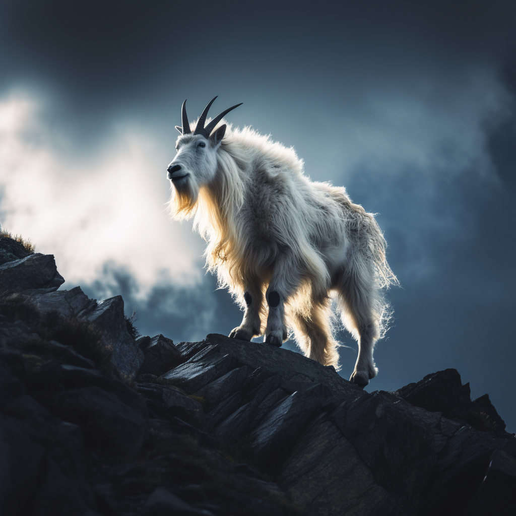 Wild Canadian White Mountain Goat on Mountain Top