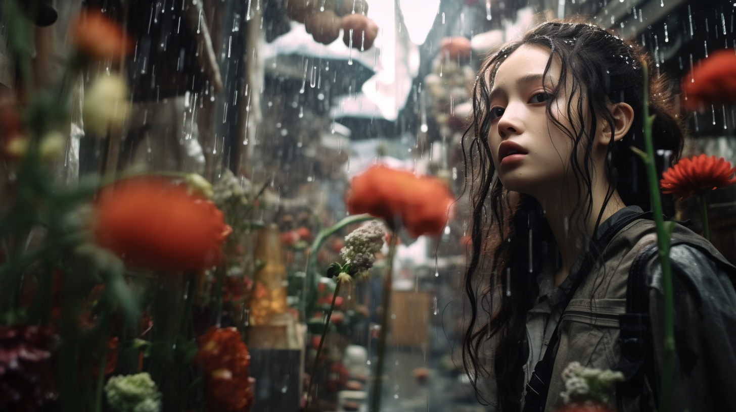 Portrait of Beautiful Girl in Rain