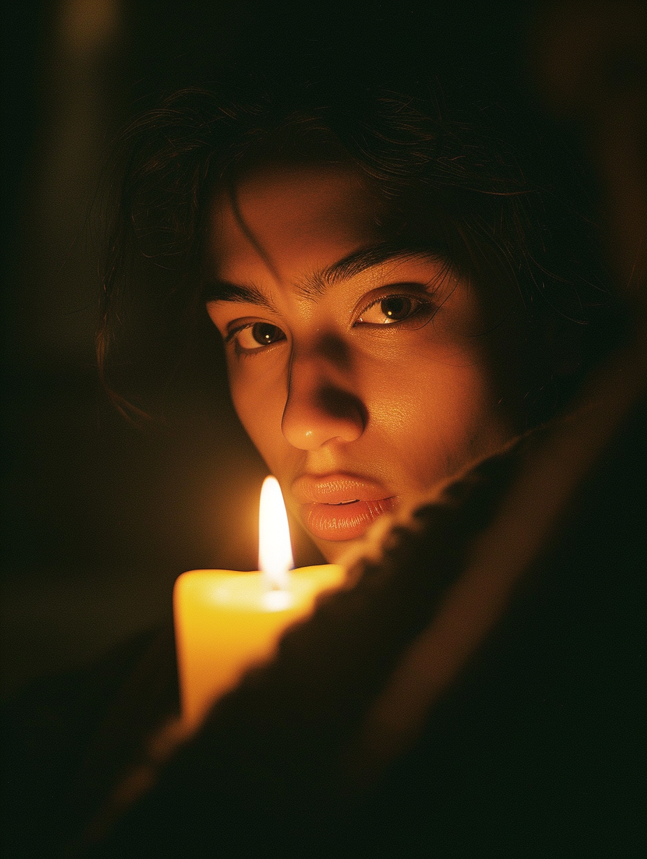 Candlelit person portrait with deep shadows