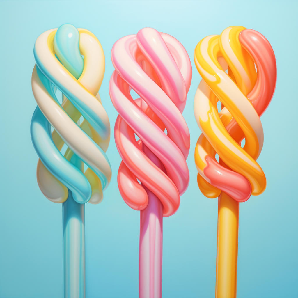 Colorful twisted tubes on pastel background