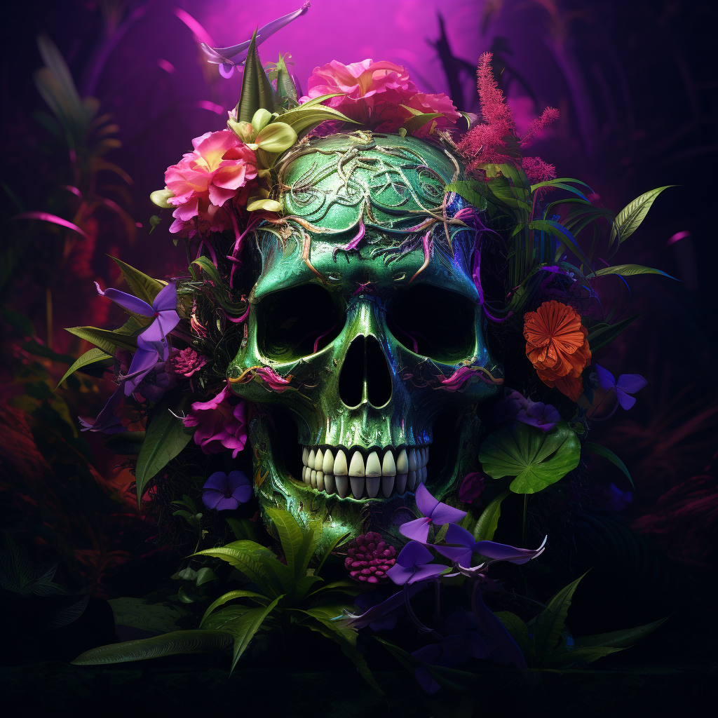 Colorful skull with candy plants and flowers