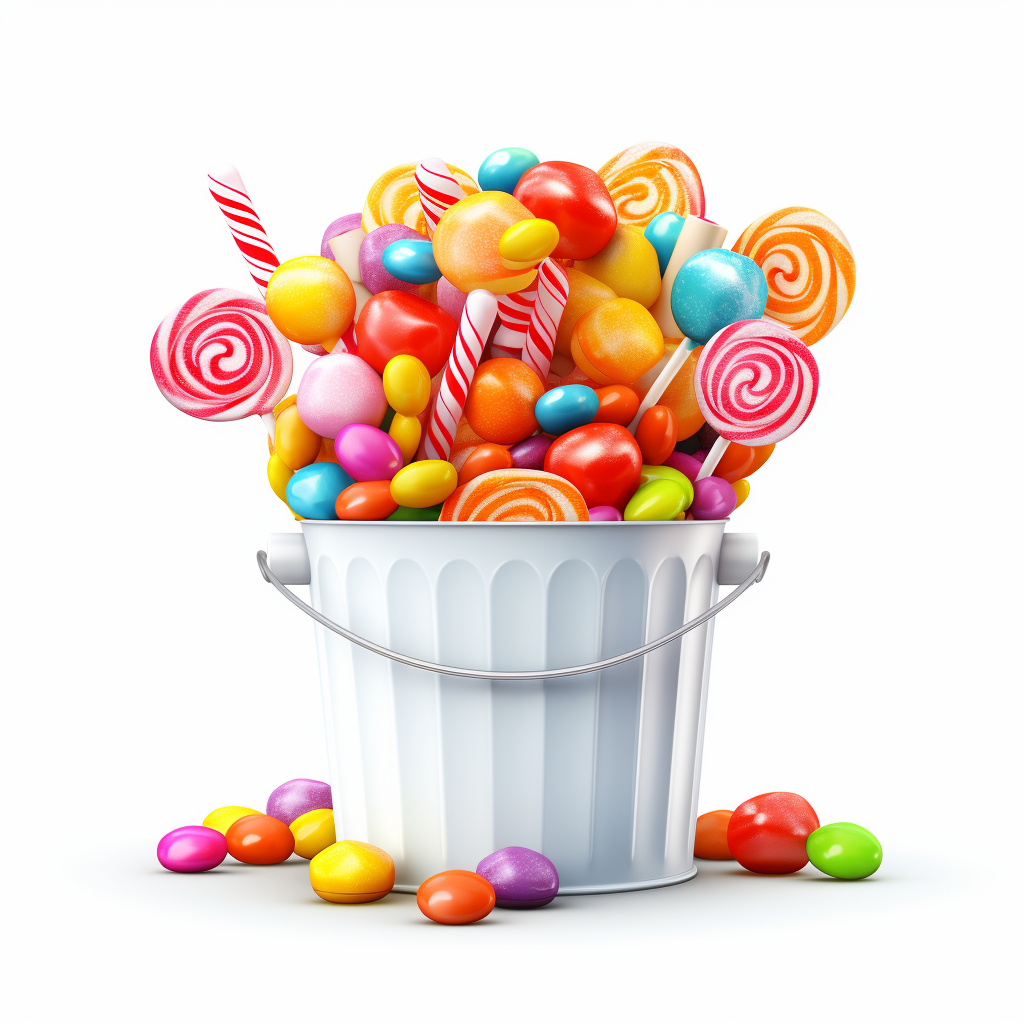 Realistic candy bucket on white background