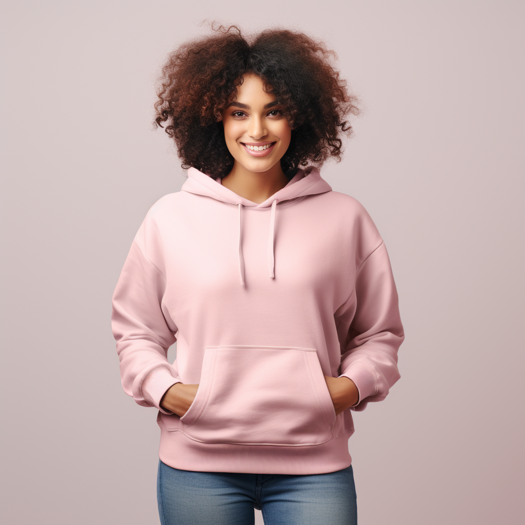 Smiling woman in Candyfloss Pink sweatshirt hoodie