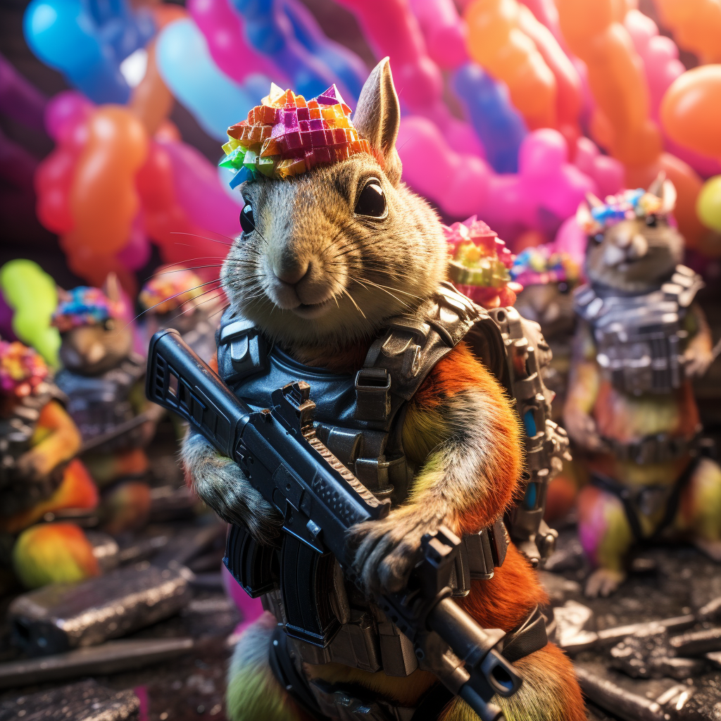 Rainbow squirrels in battle armor