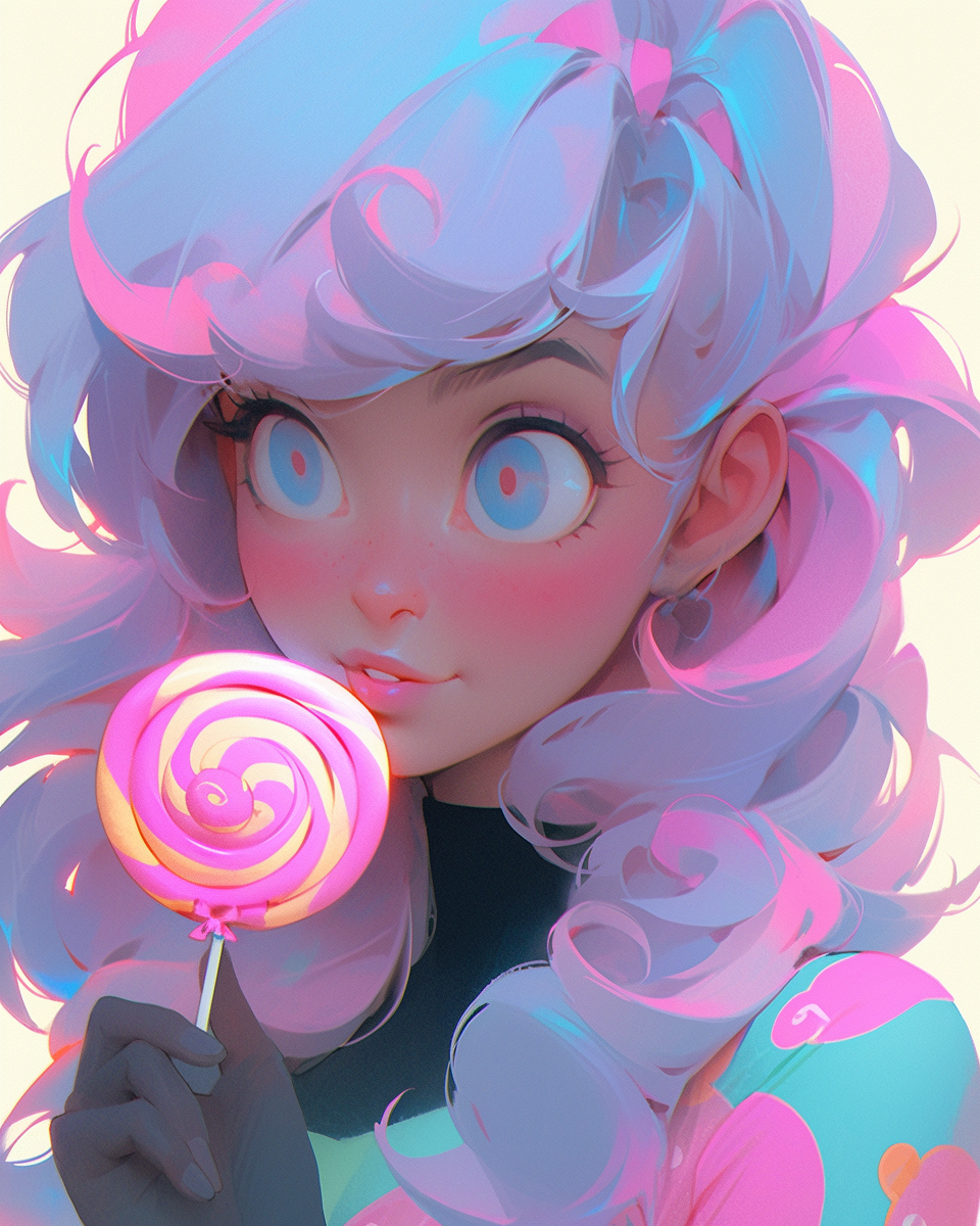 Illustration of a candylicious girl with love eyes in Candy Land