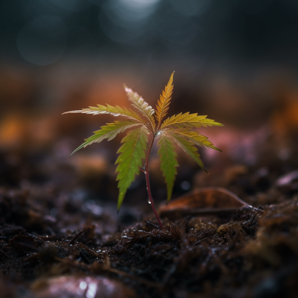 Cannabis seedling defying autumn weather