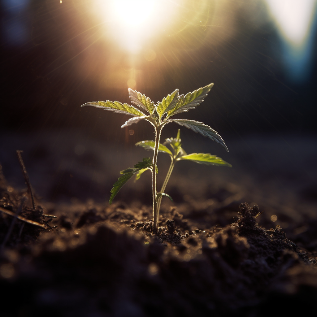 cannabis sprout emerging soil sunlight