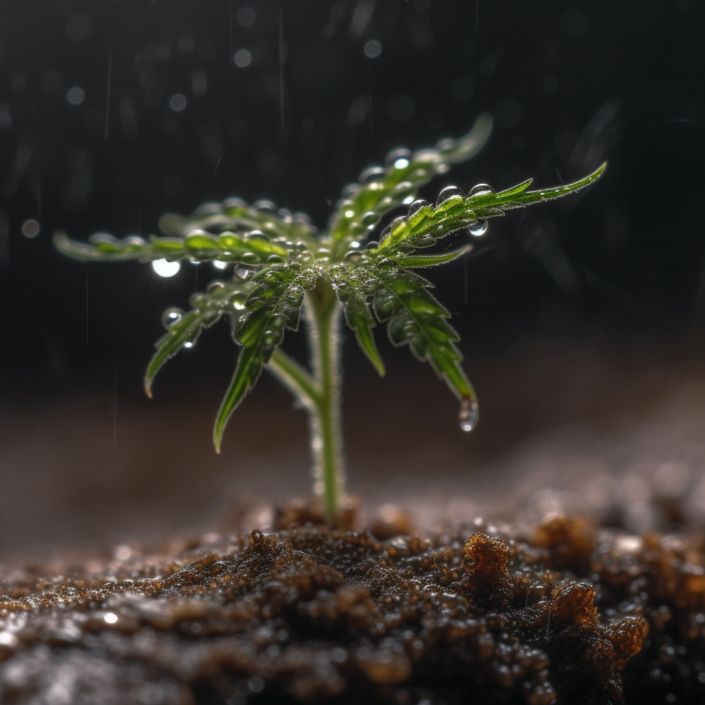 tiny cannabis sprout rain particles