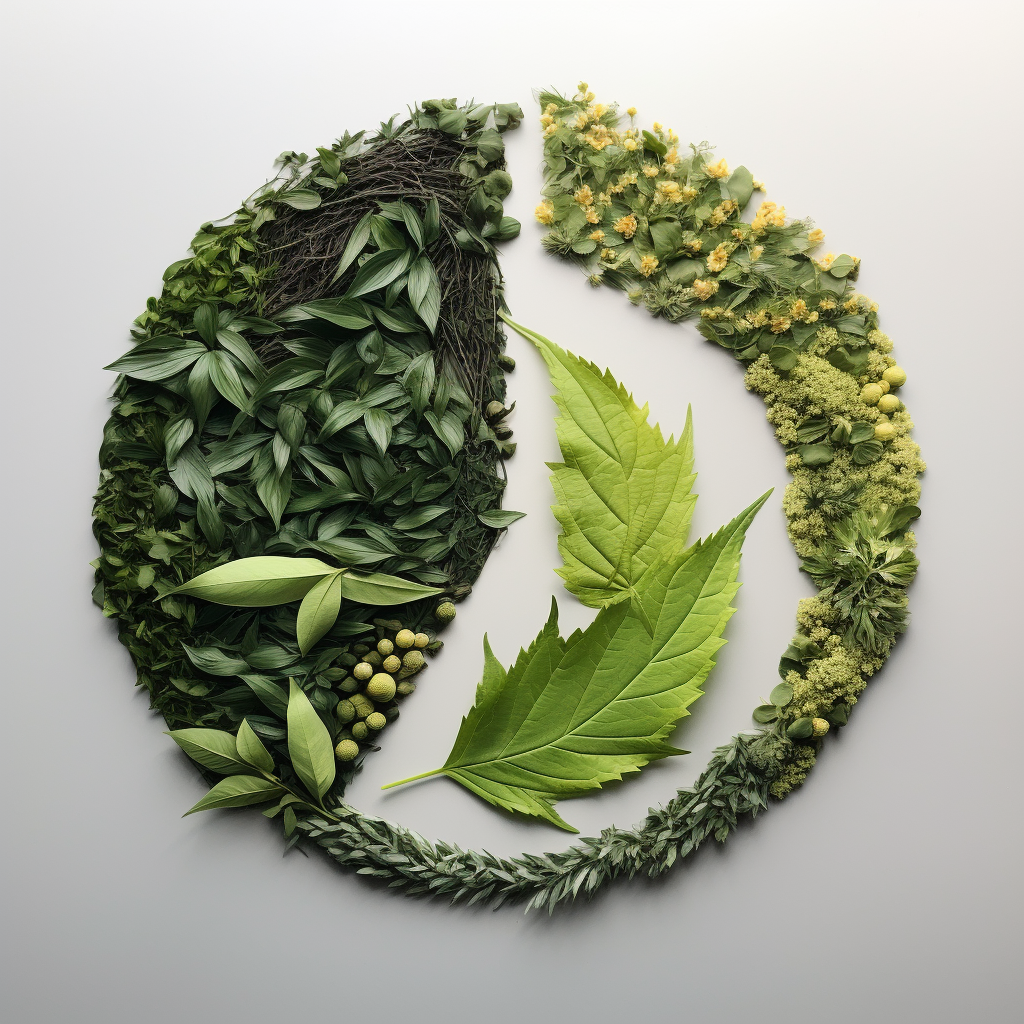 Yin Yang symbol made of cannabis leaves