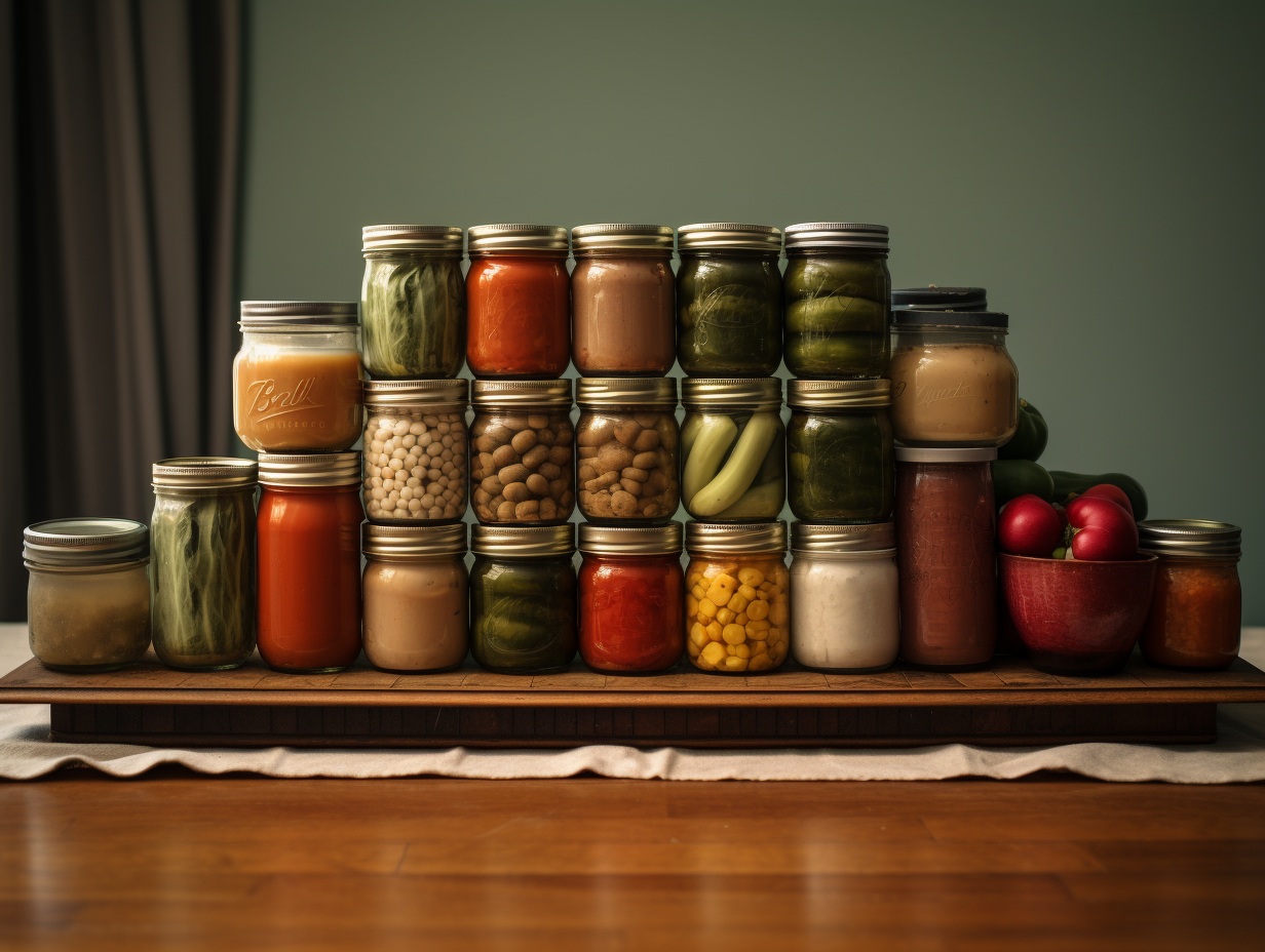 Canned food on table, food drive