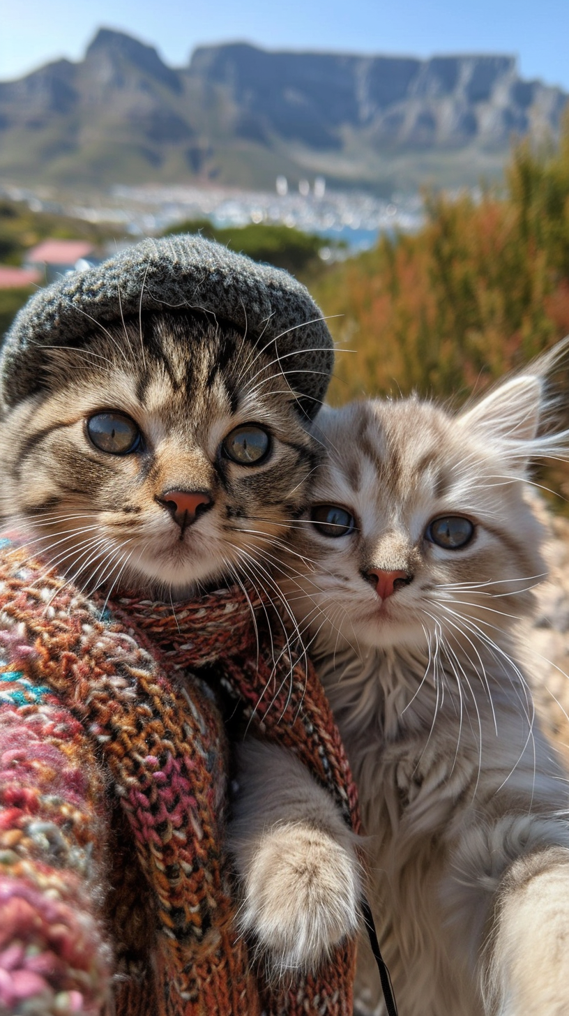 Cute kittens taking a selfie in Capetown