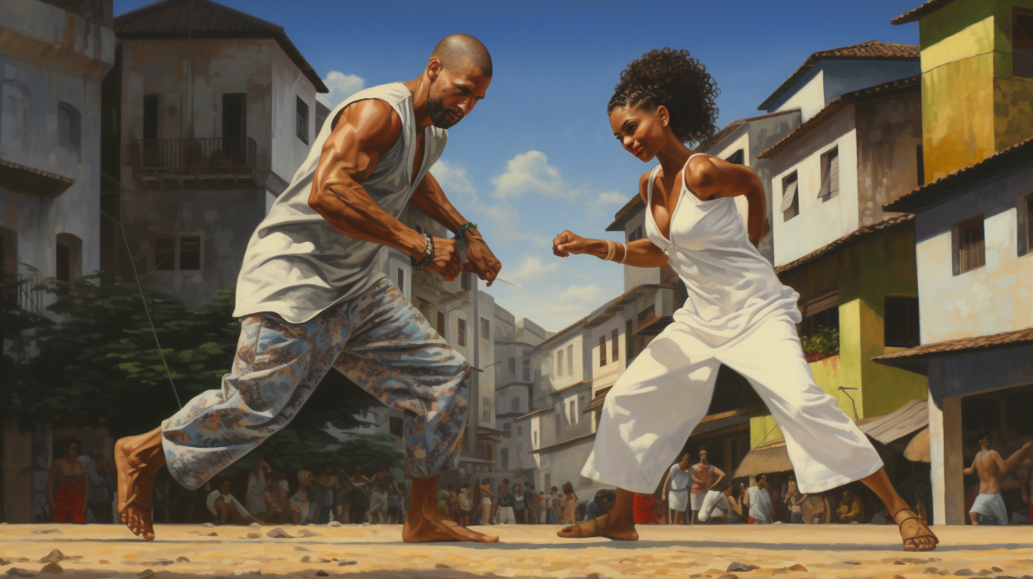 Two people performing Capoeira in Bahia City