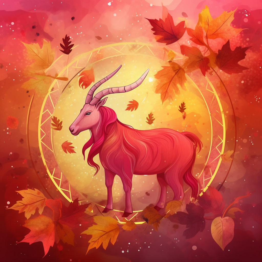 Capricorn zodiac sign with autumn leaves and aurora borealis