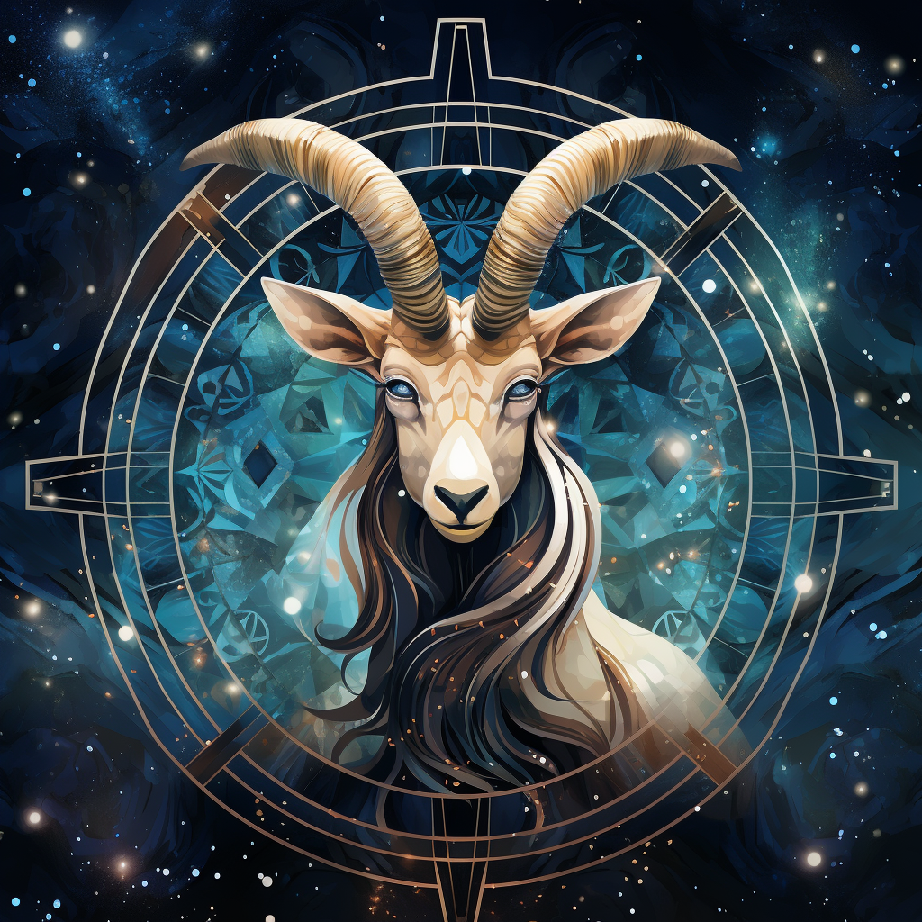 Capricorn zodiac sign on starry background