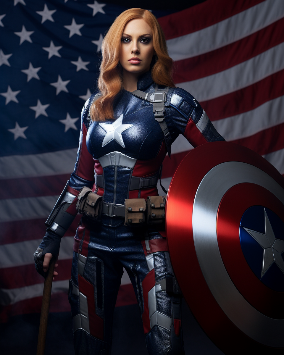 Female Captain America with American Flag