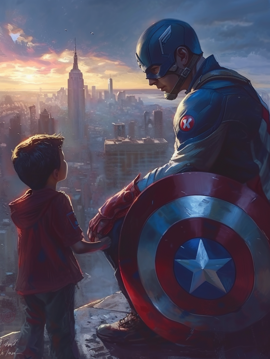 Captain America Protecting Children City Scene