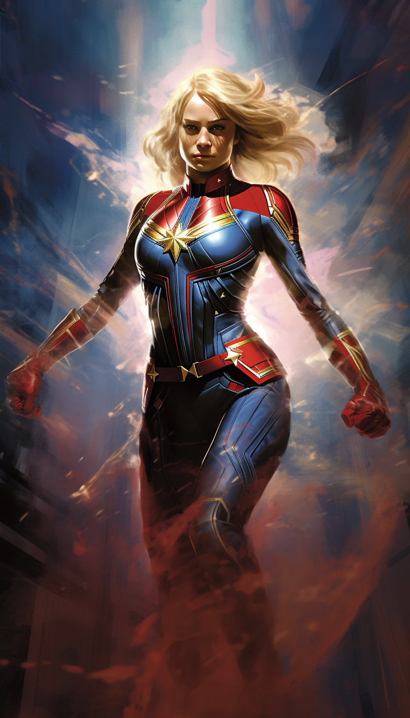 Captain Marvel in dynamic flight