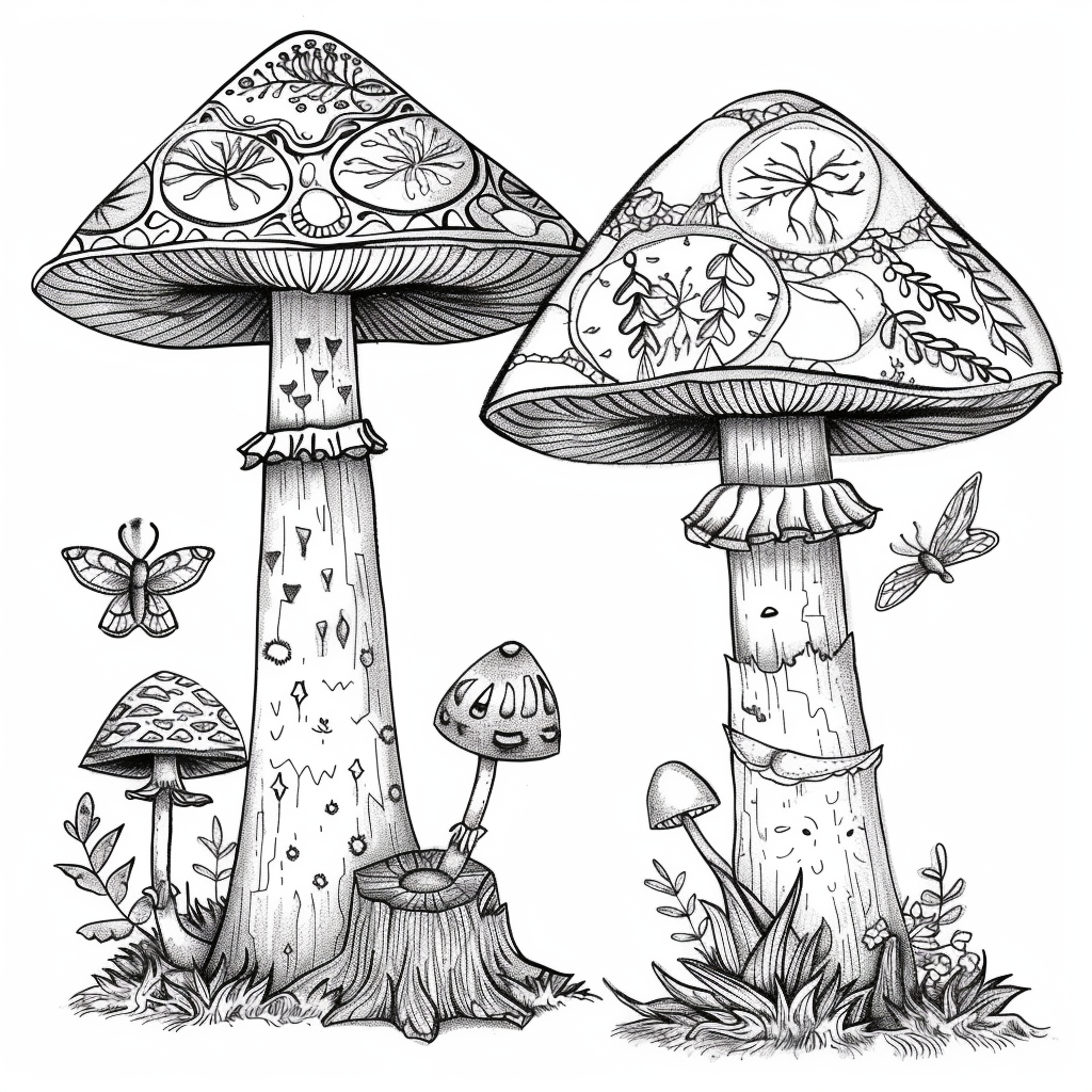 Intricate Mushroom Coloring Pages Design