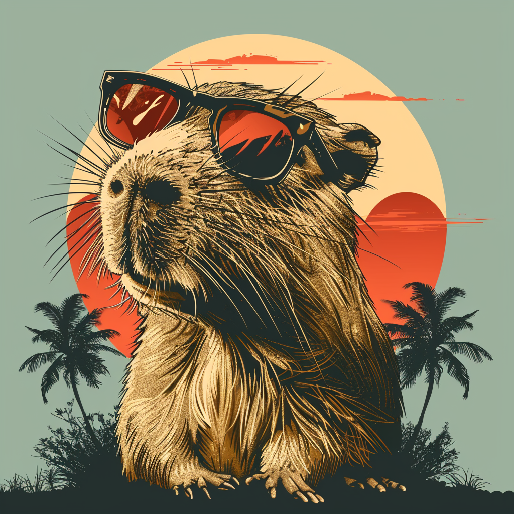 Cute capybara in retro t-shirt