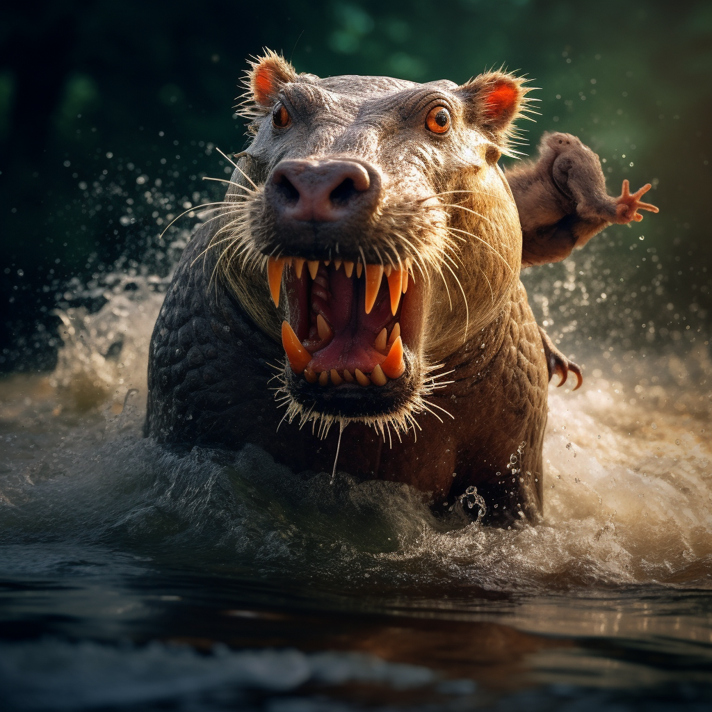 Capybara Attacking Nile Crocodile Jumping Head