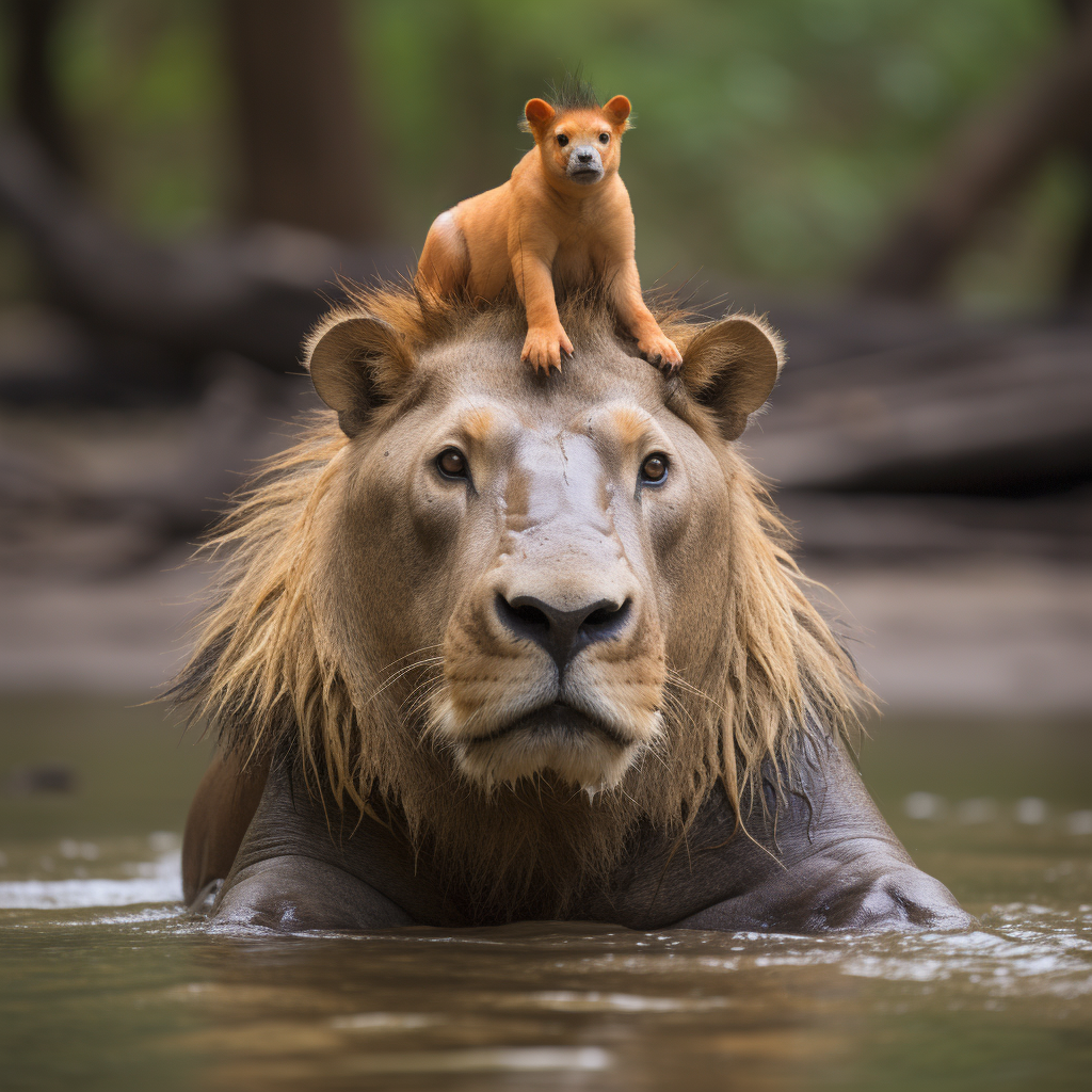 Majestic Capybara standing on a Crocodile cartoon image