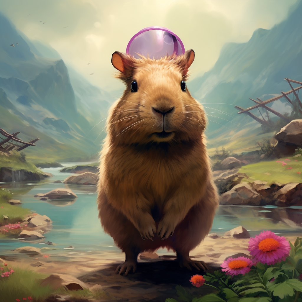 Capybara with Bunny Hairband in Easter Background