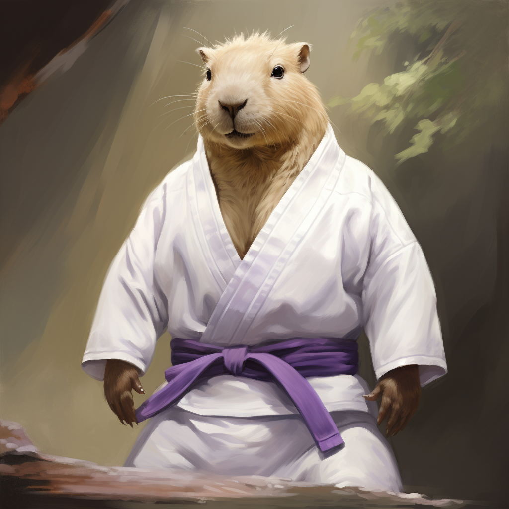 Capybara athlete in white kimono