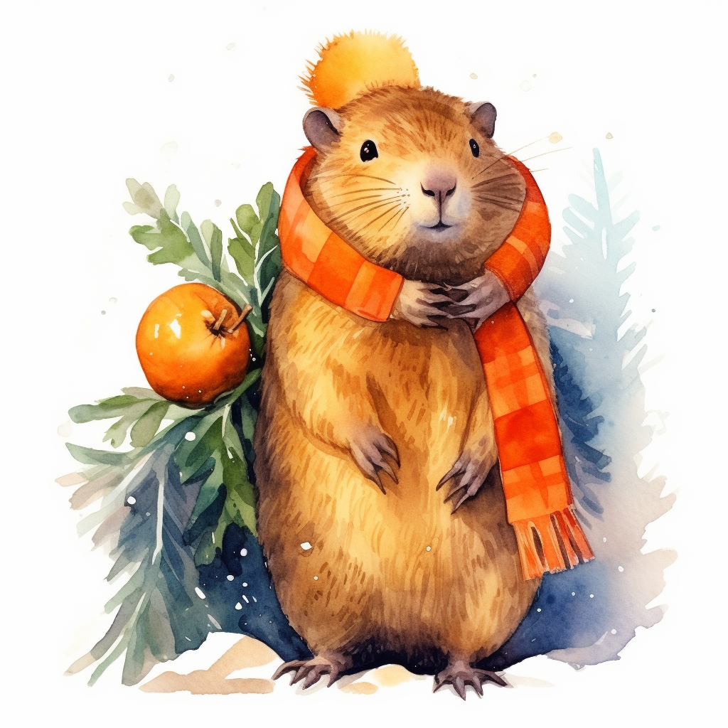 Capybara in winter with tangerines