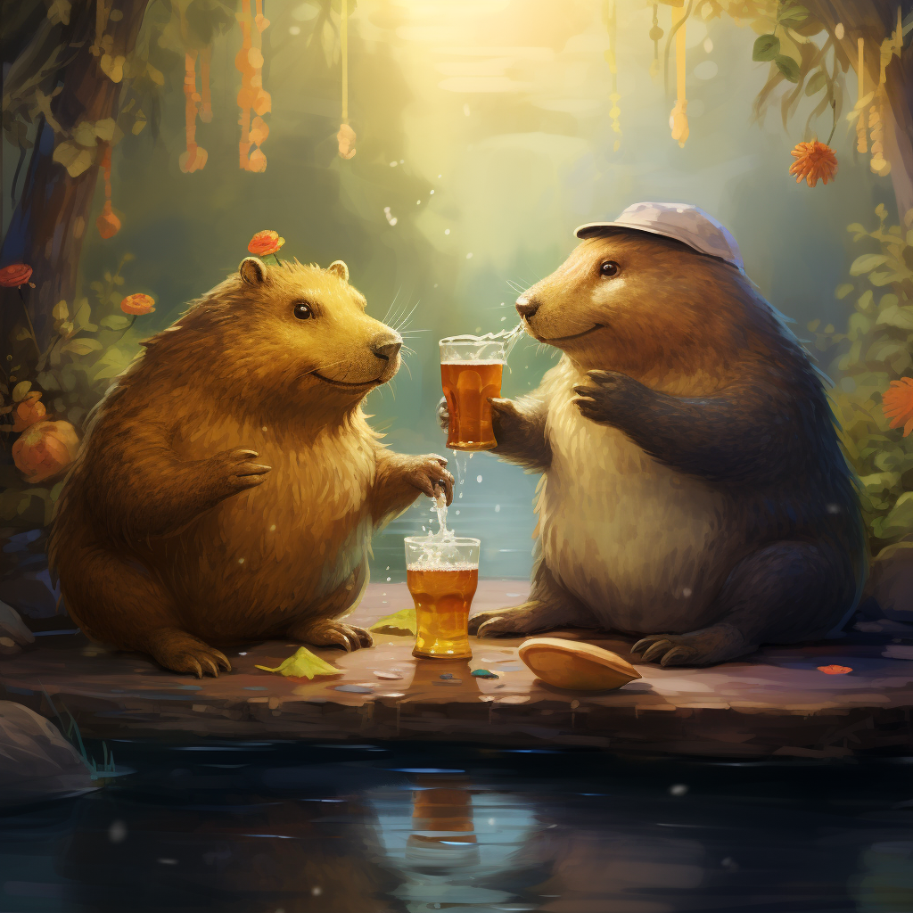 Capybara and Toad enjoying beer