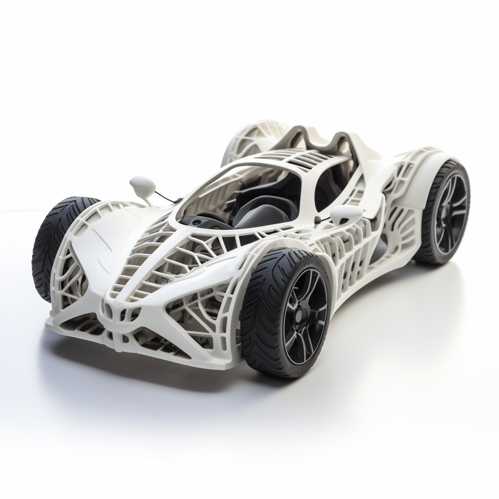 3D printed car on white background