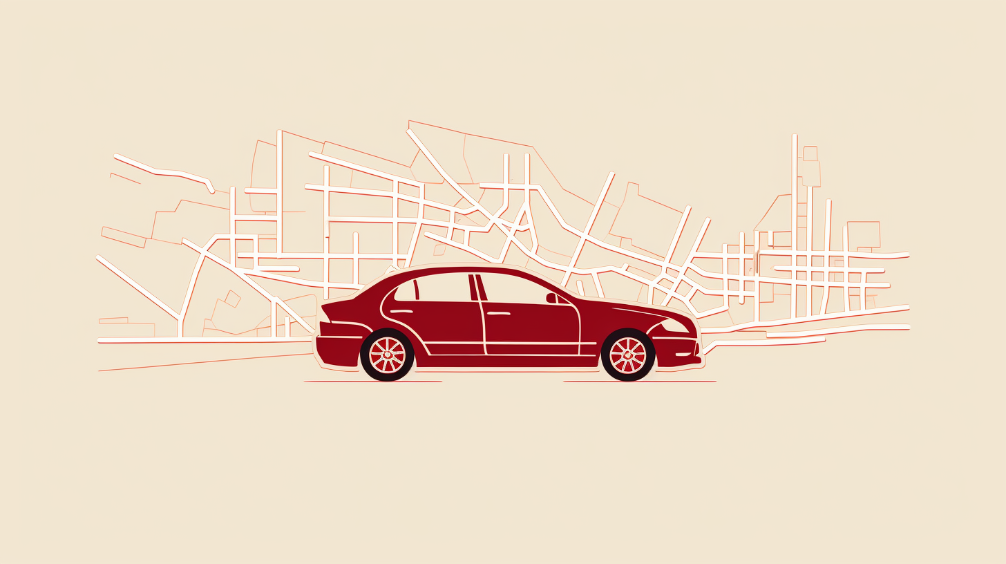 Minimalistic car following city map road outline