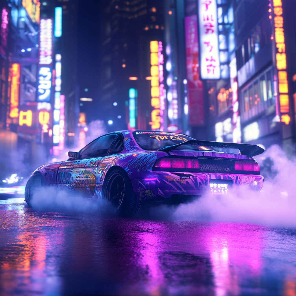 Car drifting in Tokyo streets