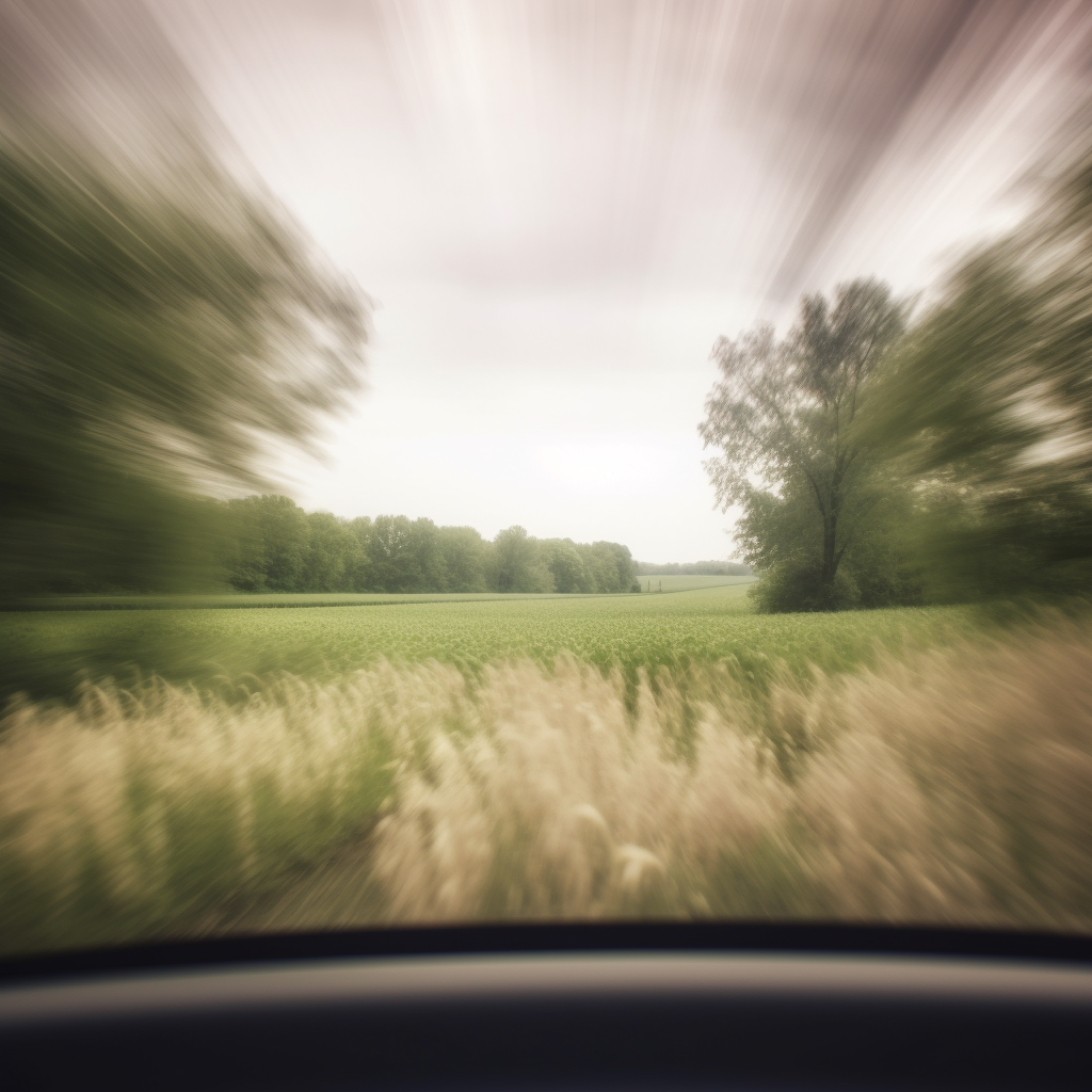 Car Driving Past Trees Field Motion Blur