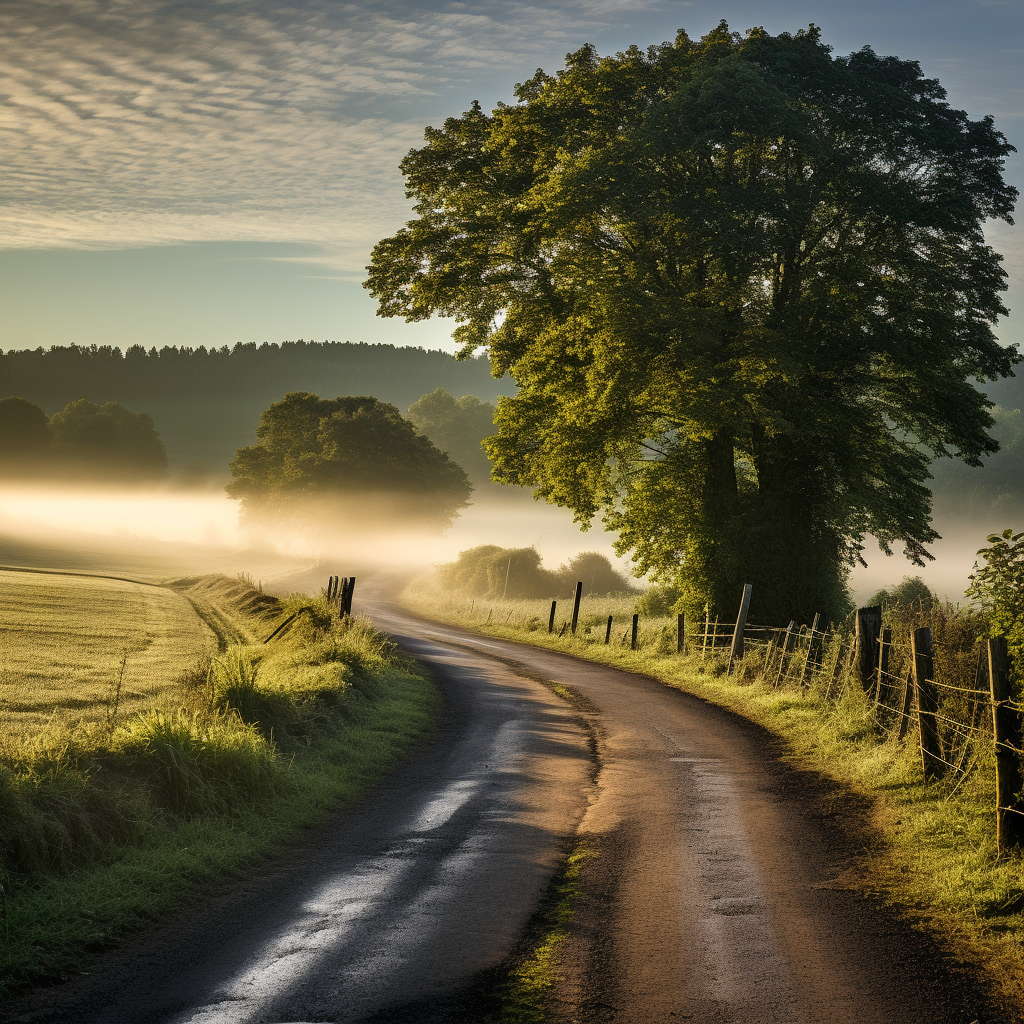 Morning atmosphere car road trip in France