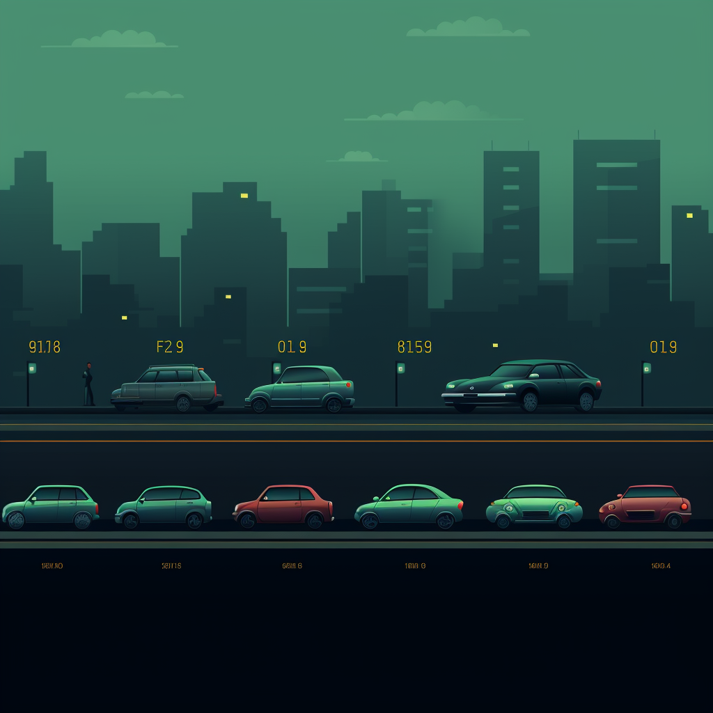 Row of Cars in Green Palette