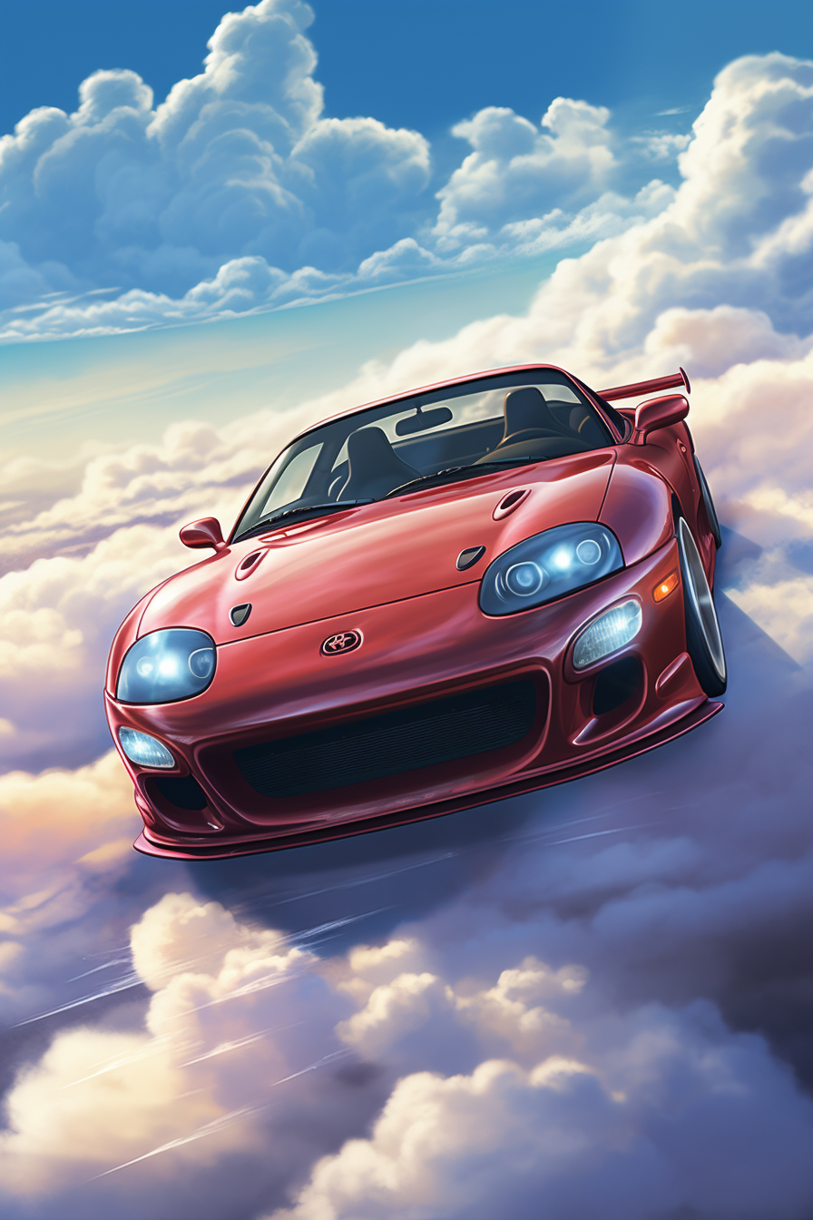 Supra car flying in the sky