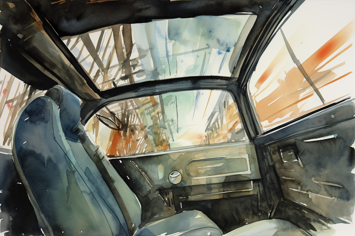 Watercolor painting of a car tumbling upside down