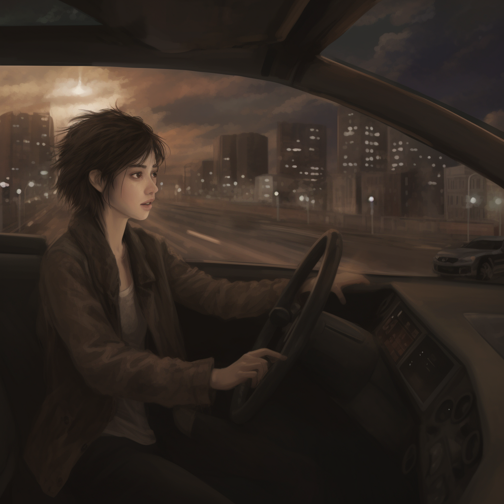 Woman driving a car in the city