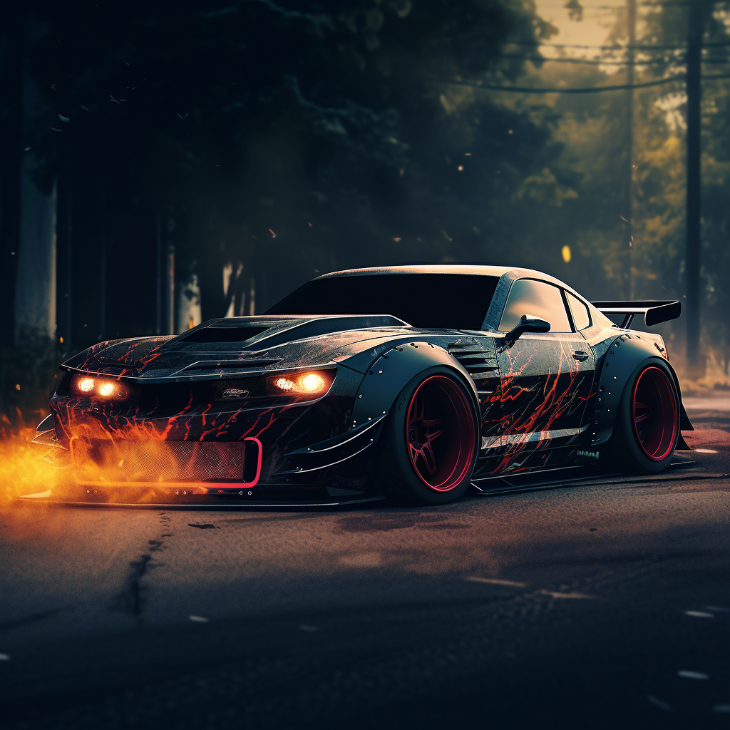 Car drifting with devil logo