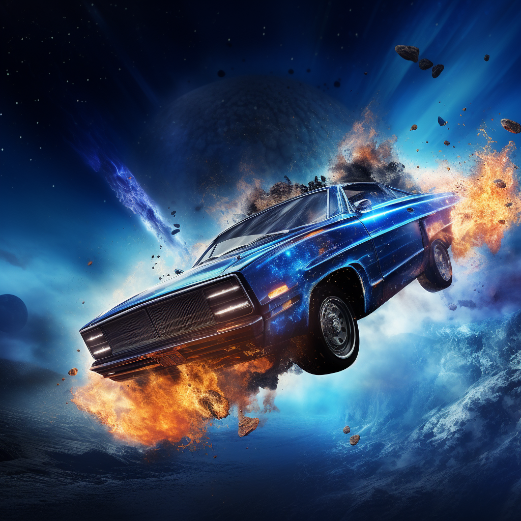 Upside Down Car on Fire in Space